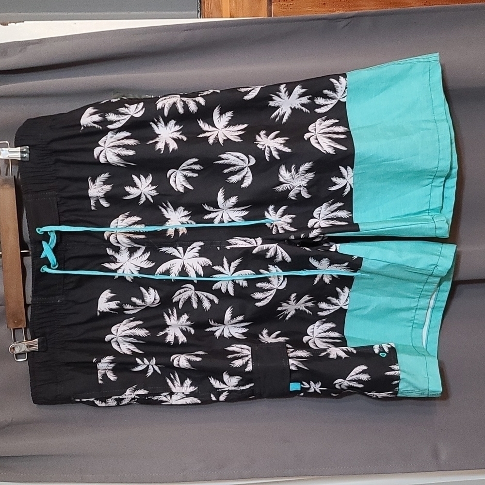 NWT Tru Cal Men's Swim Trunks Palm Trees Elastic‎ Ties Mesh Lined Size XXL
